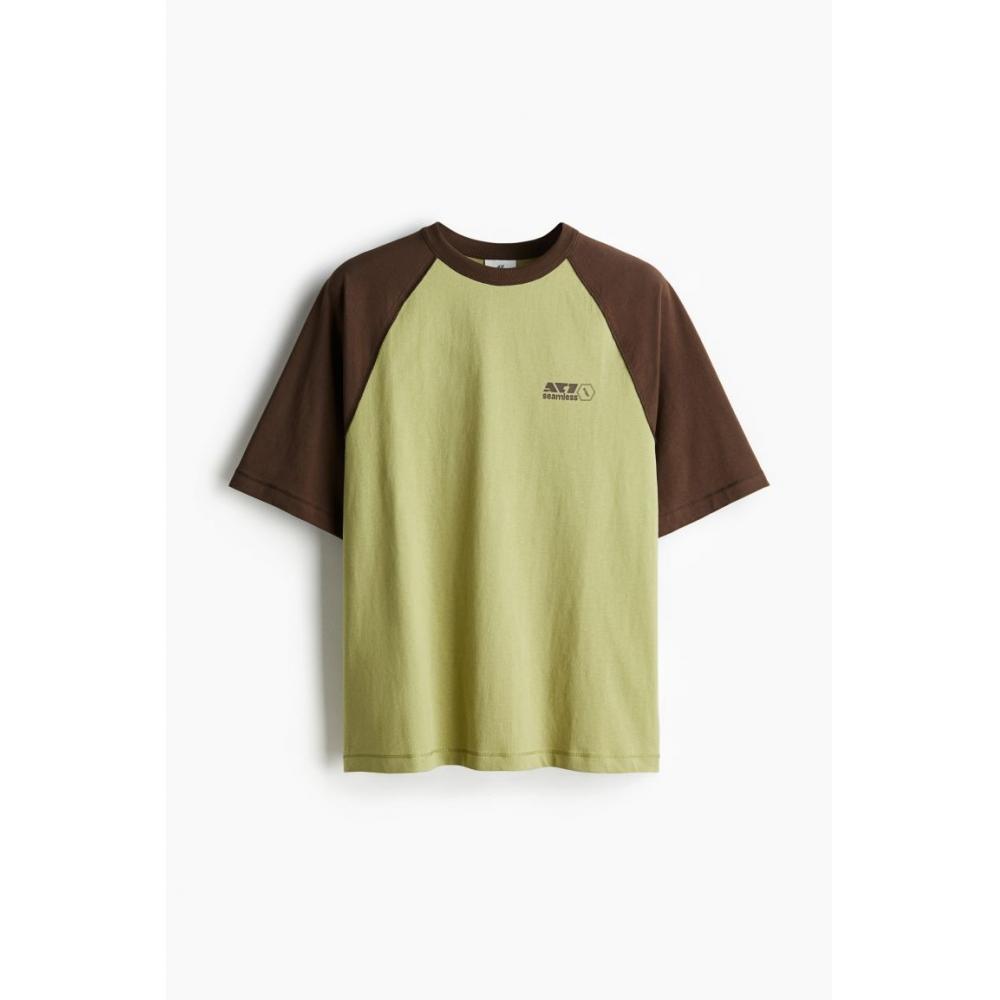 H M Loose FiT PrinTed T sHirT Green Brown