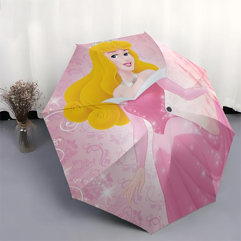 Aurora, Princess Automatic Opening and Closing Umbrella - 8 Ribs Portable Folding Umbrella with Plastic Handle, Suitable for Leisure and Hal