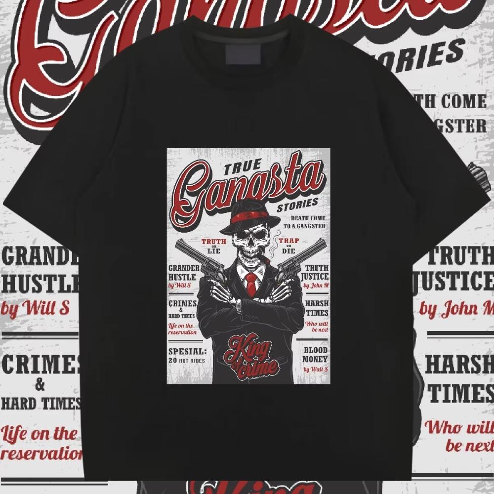 

Бонд Череп Футболка с круглым вырезом Оверсайз Свободная футболка Американский Ретро Хип-Хоп Футболка Мягкий Хлопок Футболки Повседневный Стиль Для Мужской Футболки На Заказ XXXXXL чёрный