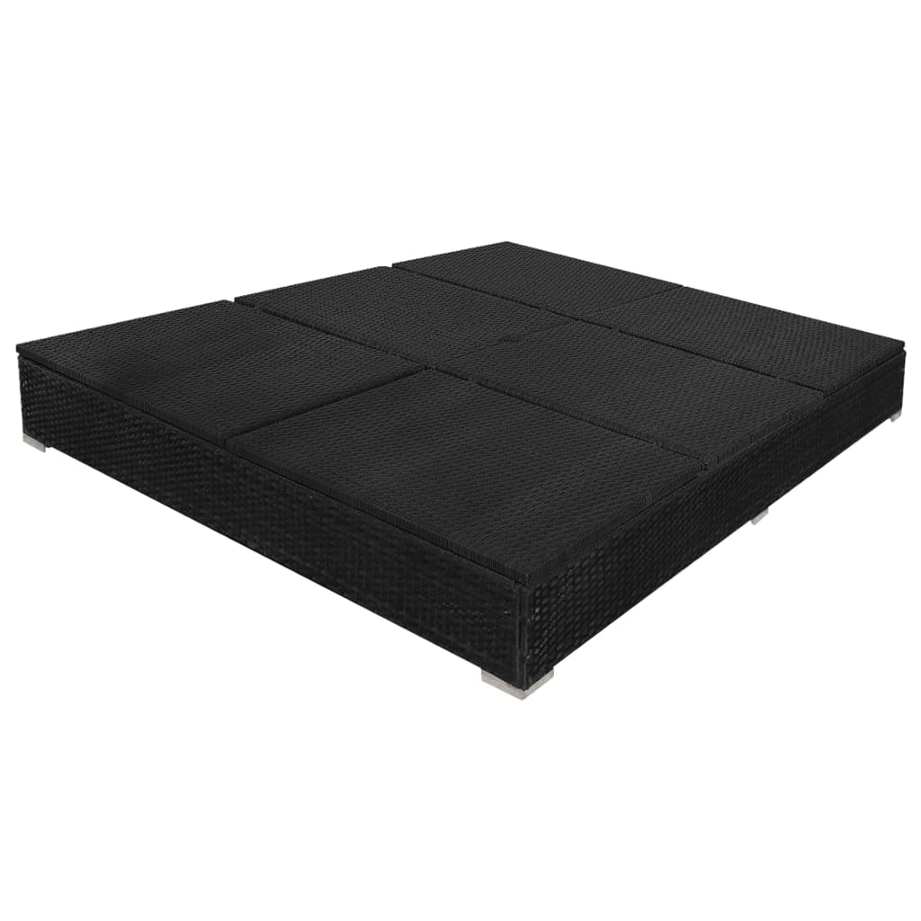 Outdoor Lounge Bed with Sun Umbrella Poly Rattan Black