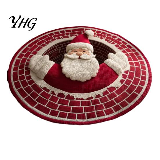 Washable Round Carpet Christmas Rug, 39" Imitation Cashmere Santa Snowflake Pattern, Pattern Rug Holiday Area for Home Living Room Bedroom Decor Stain