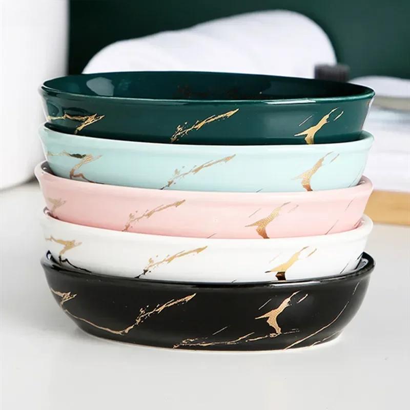 Light Luxury Soap Rack Ceramic Marbling Round Shape Household Kitchen Accessories Soap Dish Holders Organizer Bathroom Storage