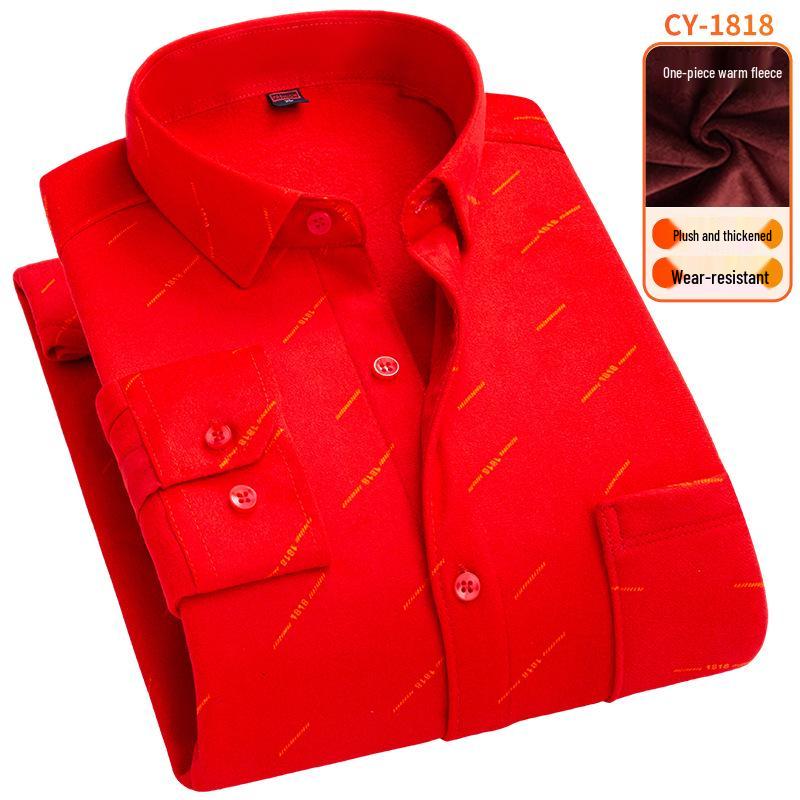Men's Fleece-Lined Plaid Long-Sleeve Shirt