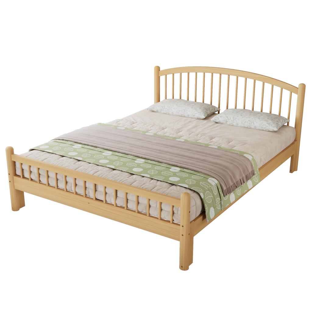 Solid Wood Bed, Simple Minimalist Design, Classic Grid Headboard, Stable Slatted Frame, Universal Single Bed, Natural, 140x200cm