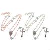 White Acrylic Pearl Long Catholic Necklace Cross Pendant Rosary Necklace Jesus Religious Jewelry Gift