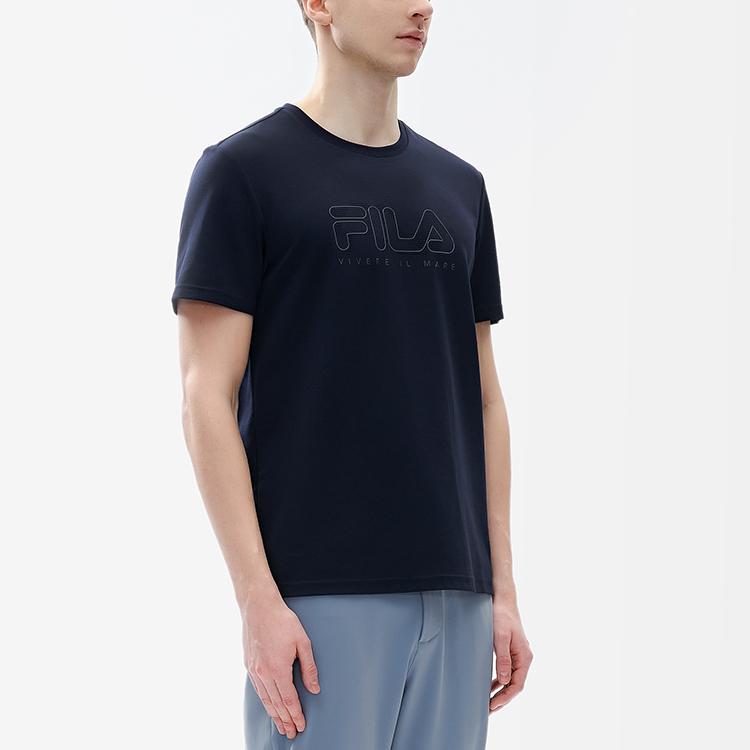 FILA Solid Color Letter Logo Printed Casual Sports Knit Short Sleeve T-Shirt Men Tops Legendary-Blue F11M227109FNV