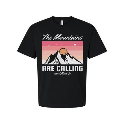 Unisex Graphic T Shirt With The Mountains Are Calling Sunset Mountain Design For