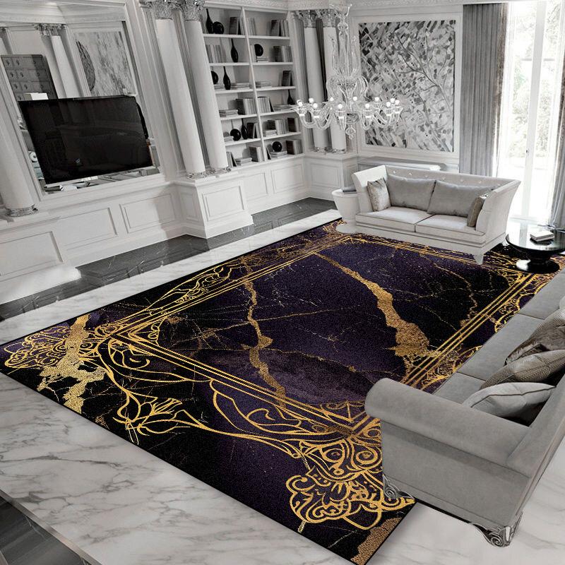 Luxury Black Gold Living Room Decoration Carpet Modern Home Lounge Soft Large Area Rugs Washable Dining Room Porch Floor Mats