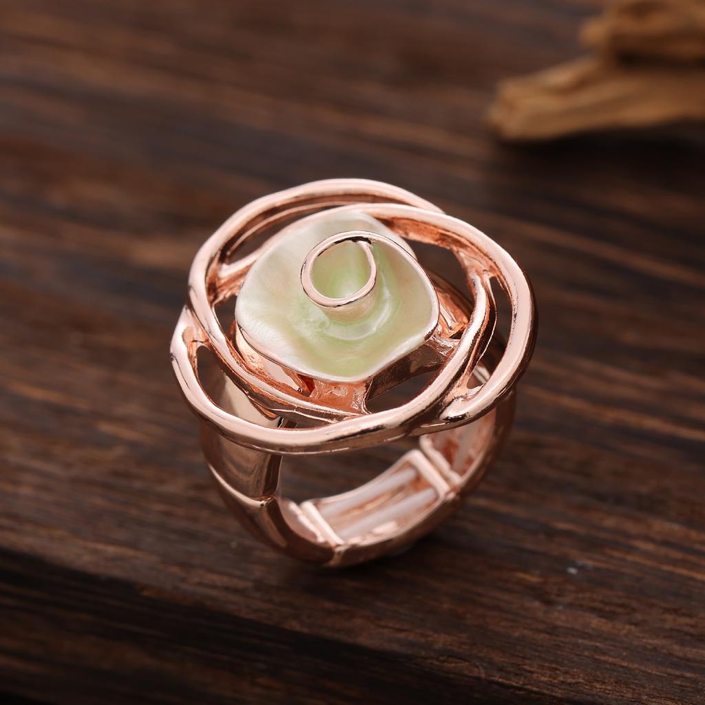 Enamel Geometric Flower Elastic Ring, Women's Fashion High-end Rose Alloy Ring