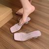Fashion Peep Toe Women's 2025 Summer Newest Style Fashion Thick Heel Women Slippers Transparent Mid-heel Female Sandals