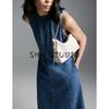 MD Fall Women's Clothing Casual Minimalist Stylish Seam Mid Length Long Length Sleeveless Denim Dress 6640800