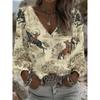 Retro Ethnic V-neck Women's Long-sleeved Top, Lantern Sleeve Blouse, Suitable for Ranch Party Outfits and Daily Western Clothing.