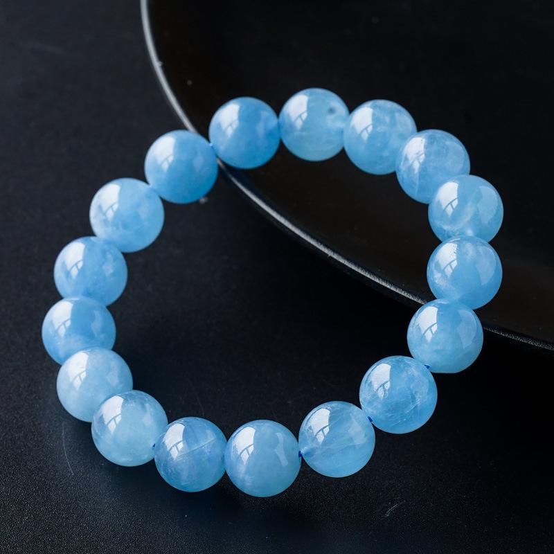 Natural Brazil Aquamarine Crystal Bracelet for Women & Men - Blue Beaded Gift for Girlfriend