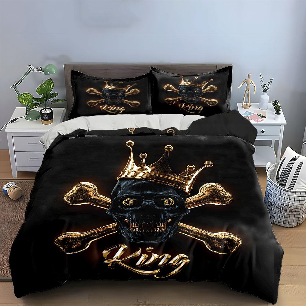 Royal Skull Themed Decor Set Soft Comfortable Duvet Cover Bedding Set Included 1*Duvet Cover & 2*Pillowcases, Gift