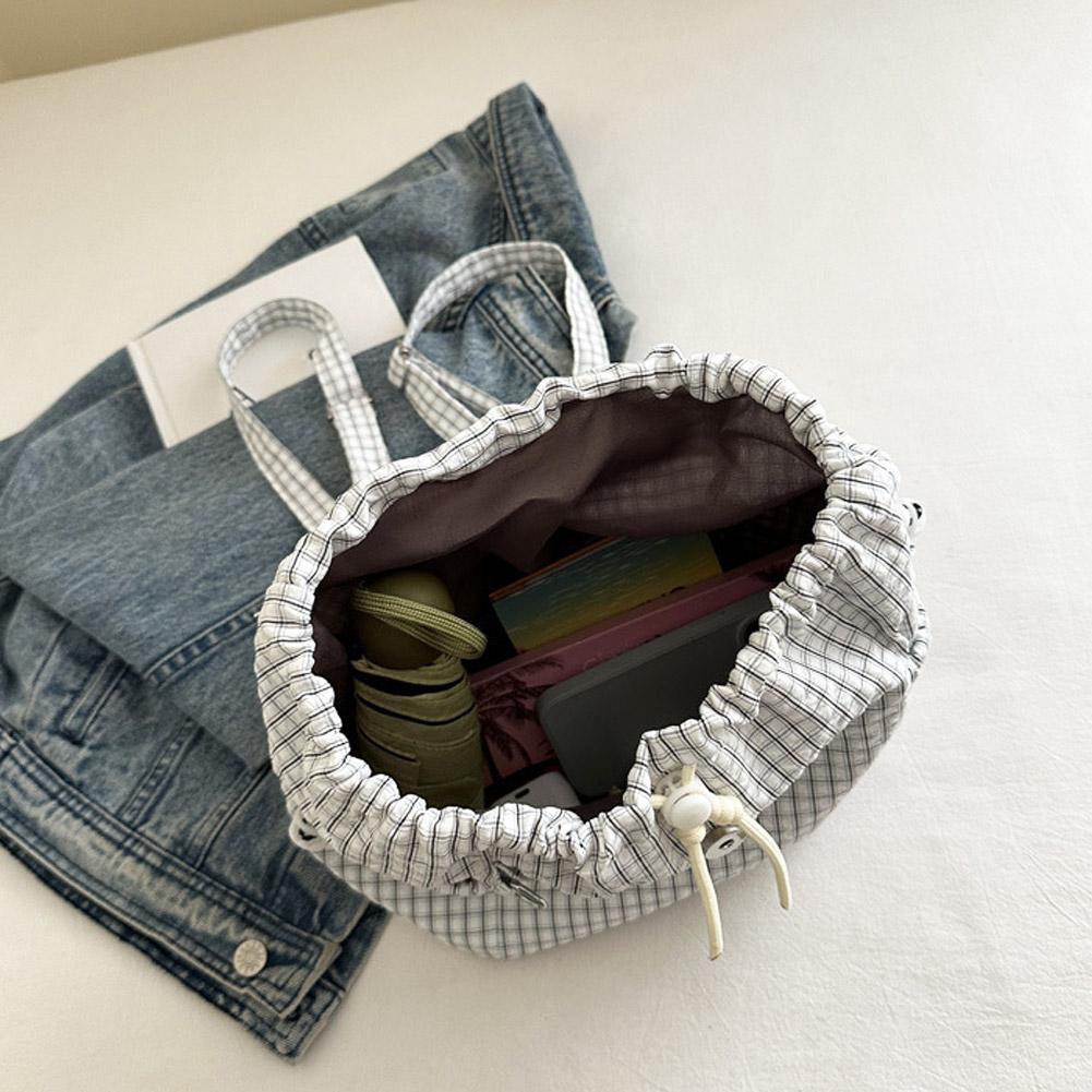 New Plaid Drawstring Backpack Korean Women's Casual Travel Student Bookbag Lightweight Mountaineering Backpack