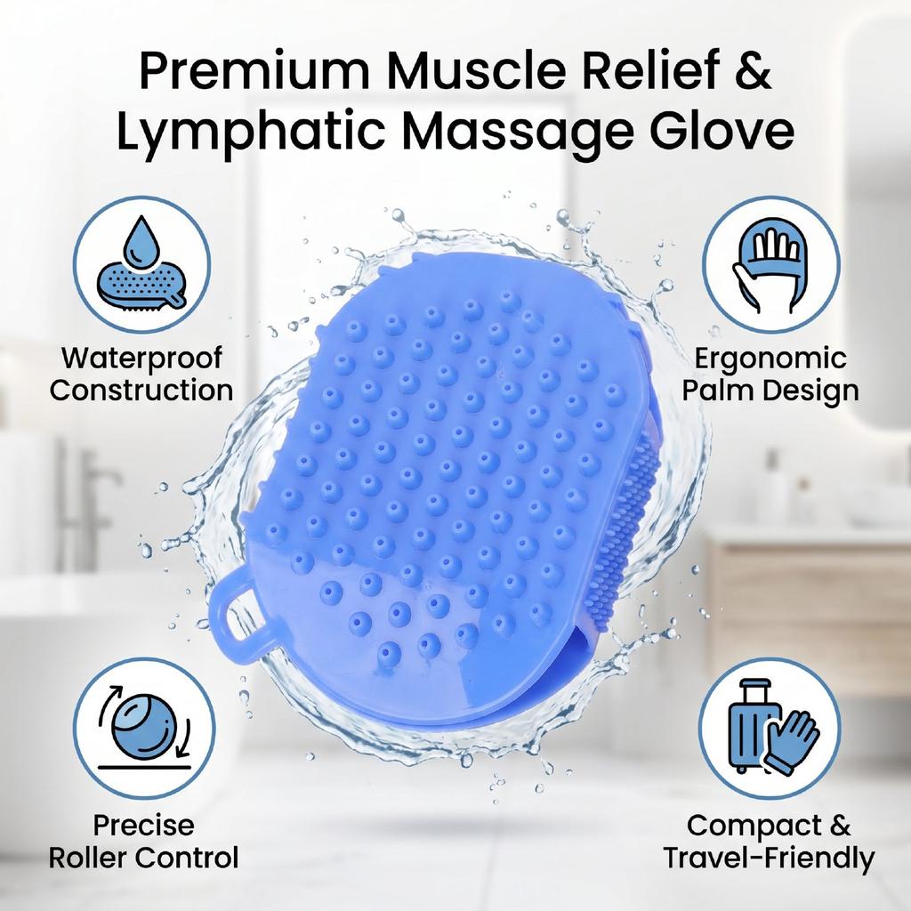 Body Massage Roller Ball Glove Ergonomic Handheld Water Proof Portable Muscle Relaxation Lymphatic Gloves Blue