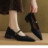 Thick Heel Pointed French Mary Jane Shoes Spring New Shallow Mouth Single Shoes with Skirt