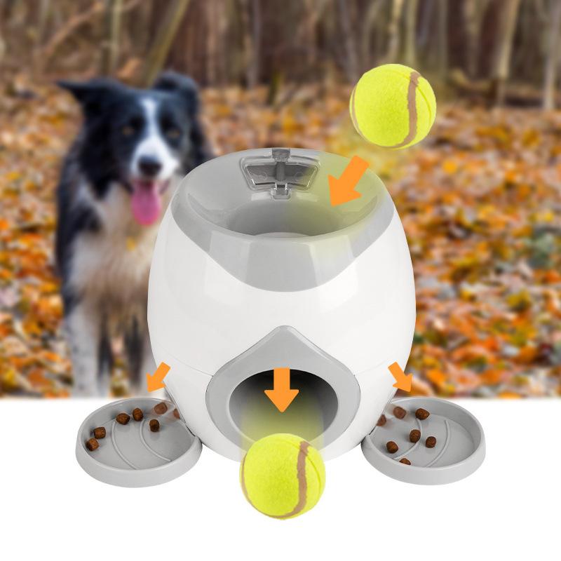 Dog Ball Launcher with 2 Balls Slow Release Food Dispenser Treat Reward Machine Automatic Feeder Dark Gray Training Toy