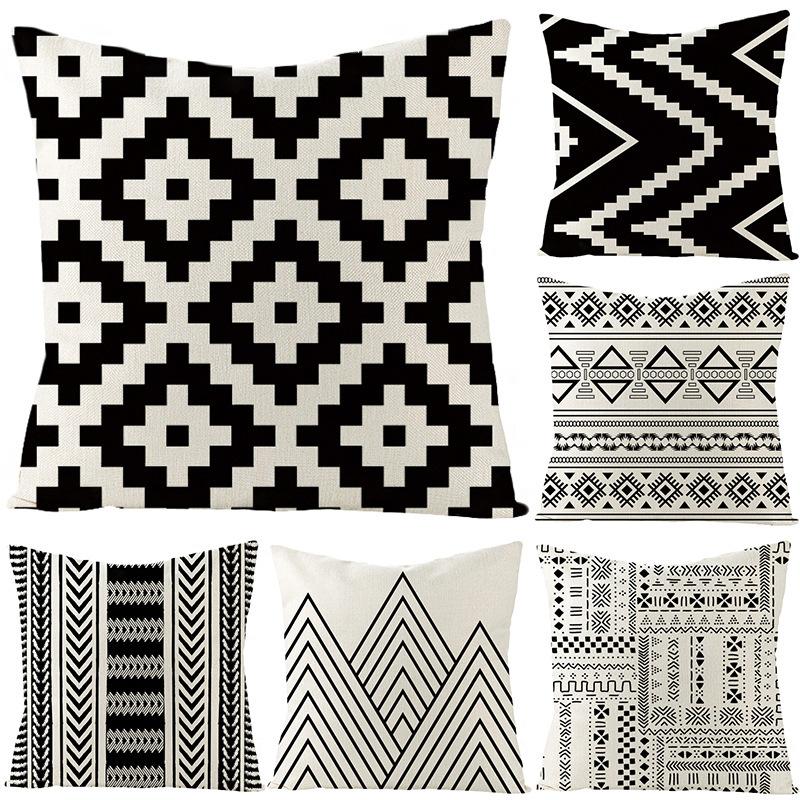 Black and White Nordic Simple Geometric Linen Pillowcase Modern Style Pillowcase Car Cushion Home