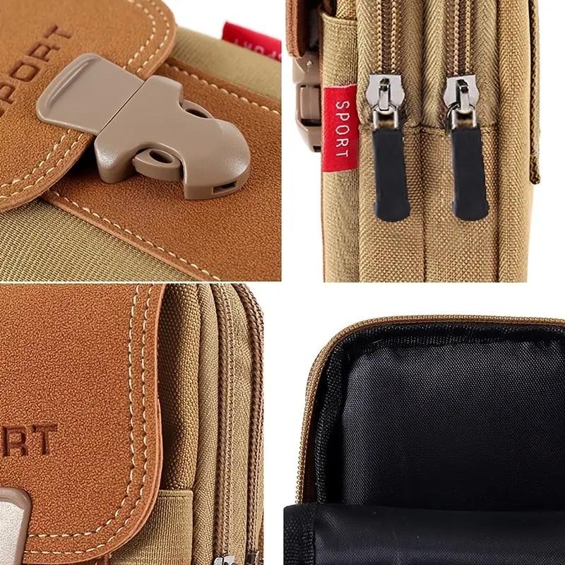 Men's Outdoor Leather Waist Bag: Mobile Phone Protective Case with Belt Loop and Coin Purse, Three-Layer Design.