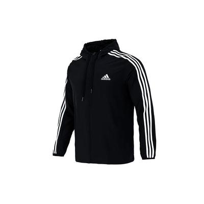 3-Streifen Trainings Sport Kapuzenjacke mit Logo Herren Oberbekleidung Schwarz GV5256
