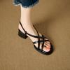 French retro thick-heeled sandals for women's summer new thin strips with soft soles, Roman shoes, and middle-heeled sandals.
