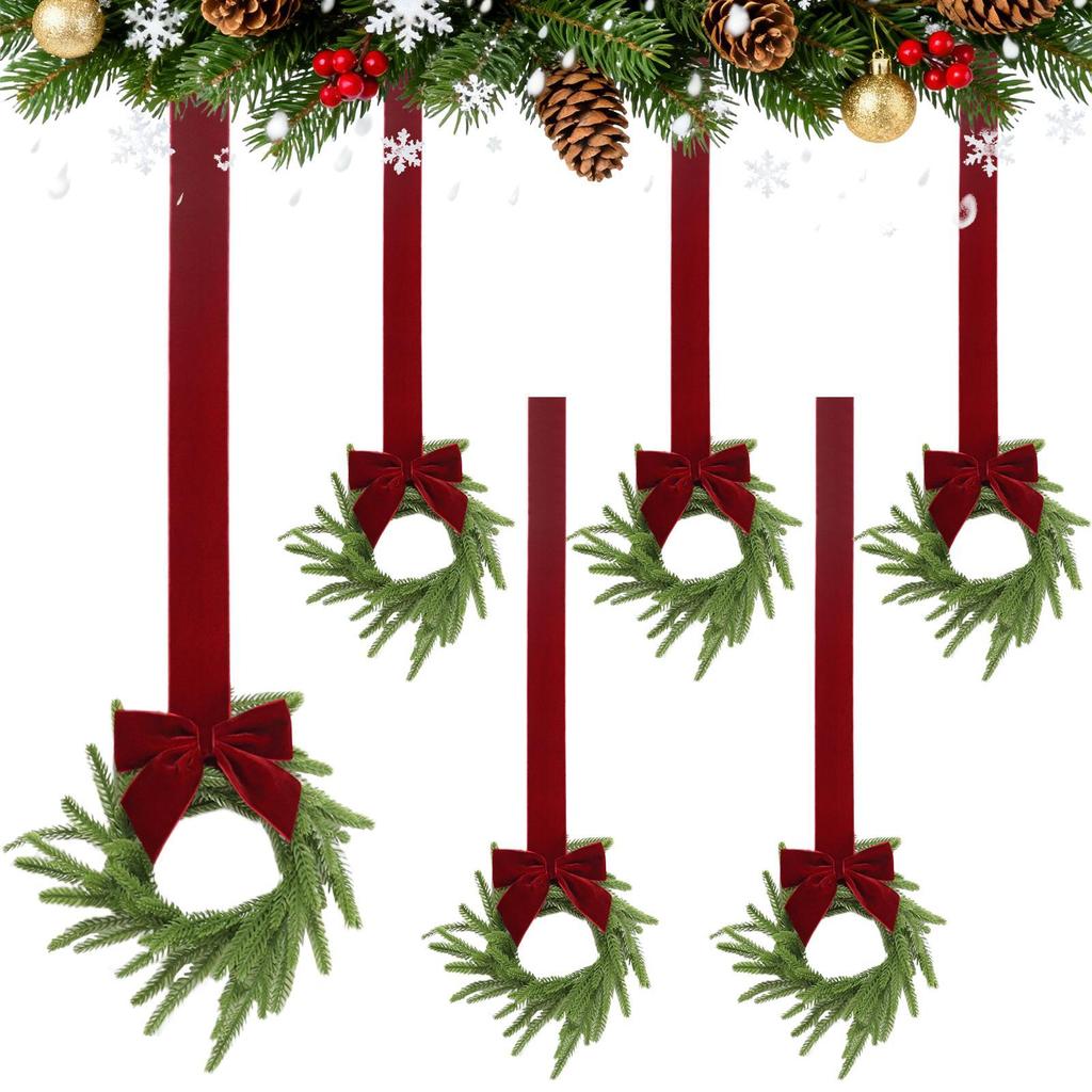 Schrankkränze für Haustür 6-teilige Weihnachtsdeko Künstliche Türkränze Dekorationen mit roten Schleifen für Tür Wand Treppe