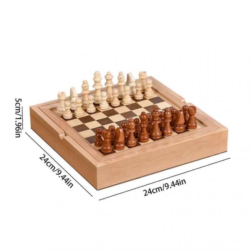 Holz Brettspiele Set Eltern-Kind Interaktives Desktop Lernspielzeug Anfänger Schachspiel für Kinder und Erwachsene