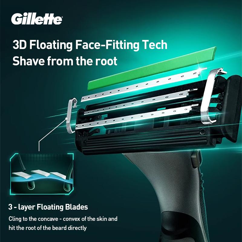 Gillette Vector 3D Razor for Men with Ultra Thin 3 Layer Sharp Shaver Replace Refills 1handle 4 Blades