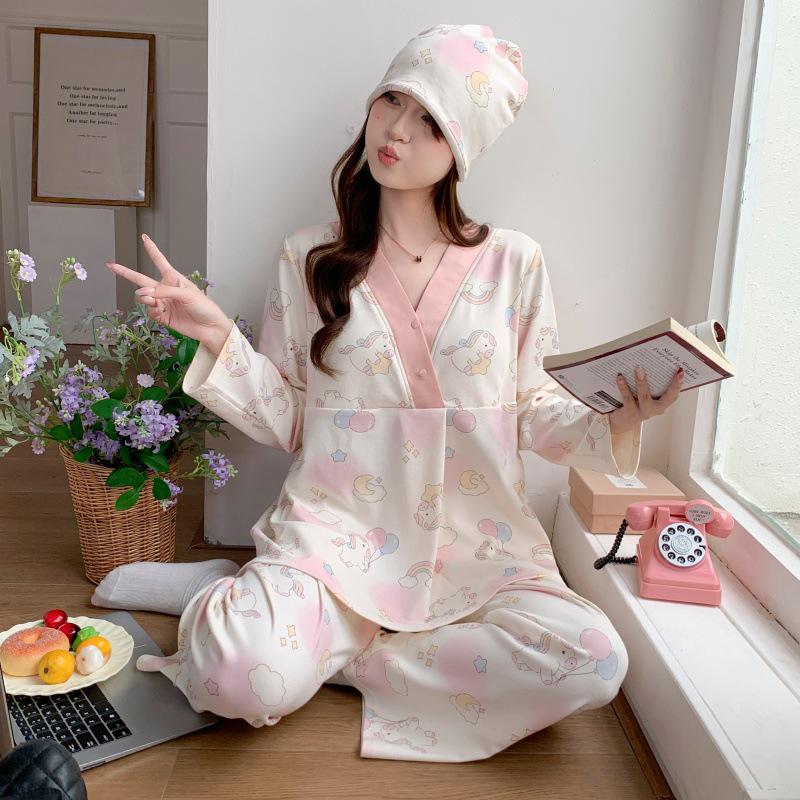 Adjustable Maternity Pajamas: Lightweight, Sweat-Absorbent Nursing Suit for Postpartum and Pregnancy Seasons
