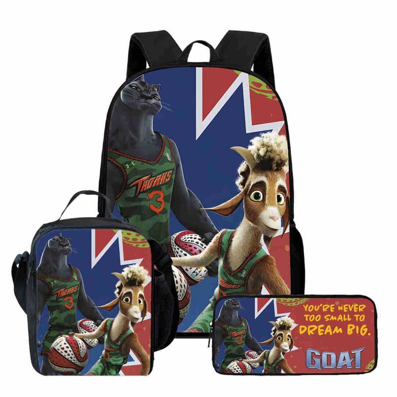 Kids Cartoon Backpack Set With Lunch Bag Pencil Case Ergonomic School Grade 1-2 Students Oxford Fabric Breathable