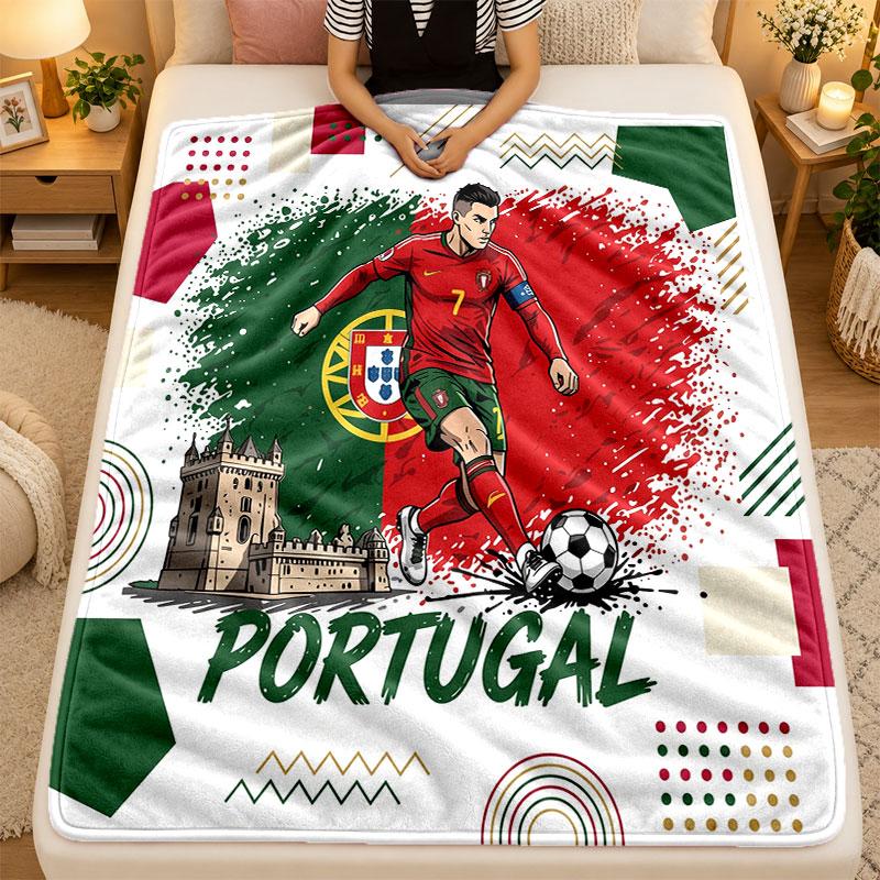 Flannel BlanketPortugal Football Warm Soft Throw Blanket for Indoor Sofa Bed Living Room Use