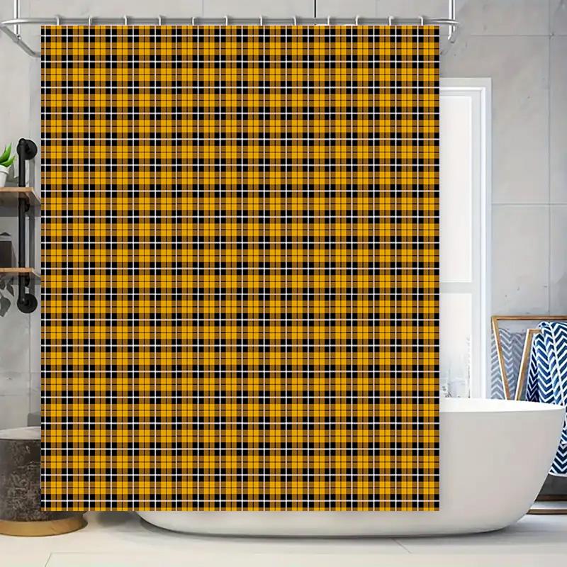 

Yellow Checkered Shower Curtain Plaid Waterproof Bath Rug For Home Decor Bathroom Accessories Set Fabric Material W60H190(CM)-1 Pcs