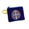 2pcs Saint Benedict Color Print Black Velet Zipper Rope Rosary Necklace Storage Bag