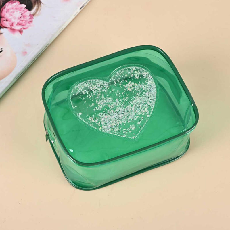 Women's Fashion Portable Sequin Love Heart Cosmetic Bag Zipper Pouch Cute Travel Toiletries Storage Bag