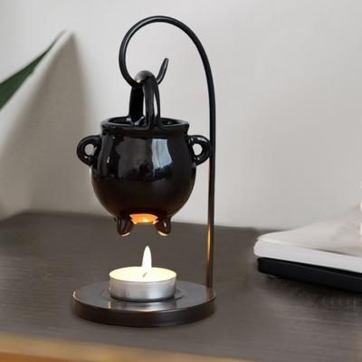 Hanging Pagan Cauldron Oil Burner Wax Warmer Aroma Diffuser with Handle Ceramic Tealight Candle Holder Witch Halloween Decoration
