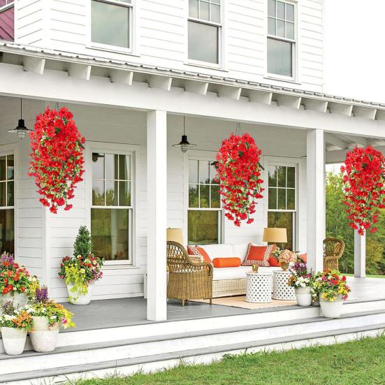 8Pcs Simulated Flowers 5 Forks 69 Purpose Outdoor UV Resistance Hanging Artificial Morning Glory Low Maintenance Plastic Flowers