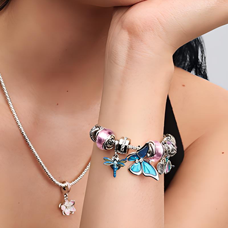 Pandora Butterfly shape design 925 silver necklace/pendant women's blue 793747C01