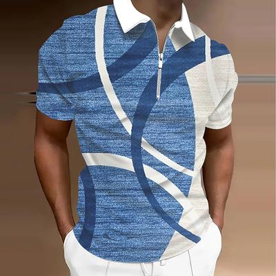 Polo Casual à Fermeture Éclair à Manches Courtes pour Homme Mode Décontracté Fermeture Éclair Été Printemps Coupe Régulière Imprimé 3D