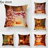 Christmas New Year Decorative Pillow Cover  Tree Fireplace Print Throw   Sofa Chair Cushion  Home Decor