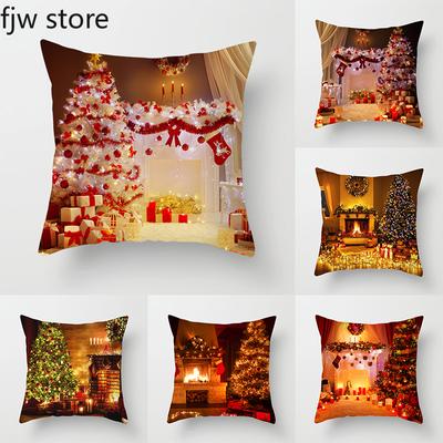 Weihnachten Neujahr Dekorative Kissenhülle Baum Kamin Druck Überwurf Sofa Stuhl Kissen Heimdeko