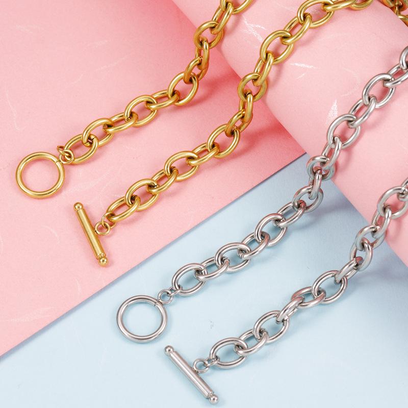 RUMNVNTY 18k Gold Stainless Steel O-shaped Cross Chain Jewelry Accessories