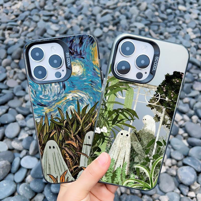 Case For iPhone 13 Mini 12 Pro Max 15 14 11 16 Pro Max Plus Aesthetic Cute Ghost Art Shockproof Matte Laser Back Covers