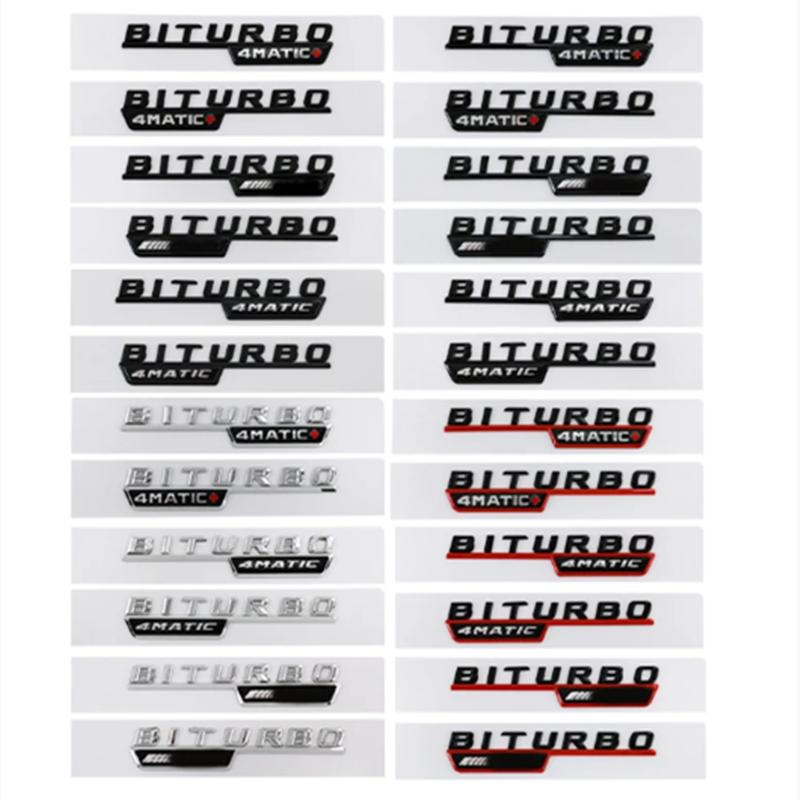 BRI4 2Pcs Biturbo 4matic Logo Letters Car Fender Emblem Badge Sticker For Mercedes Benz C43 E43 GLE43 GLC43 AMG W205 W213 Accessories