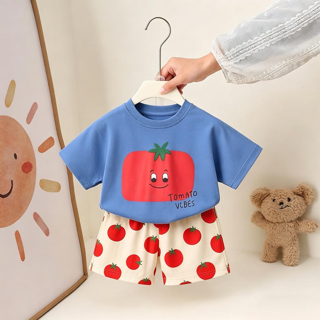 Children's Clothing Summer Set Printed T-Shirt and Shorts 2-Piece Set for Girls and Boys Casual Wear