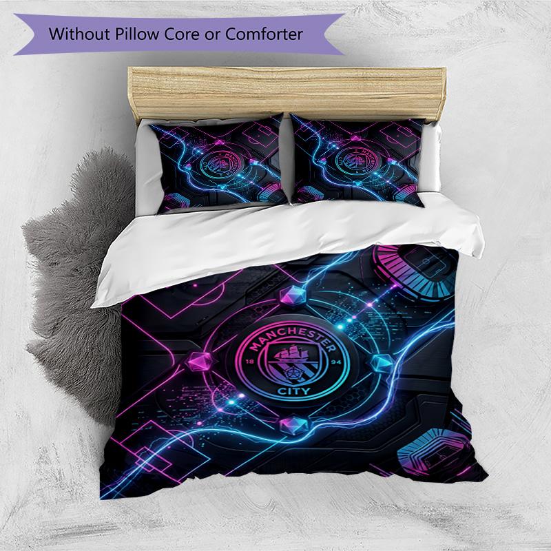 Set Lenzuola 3 Pezzi Stampato Manchester City Morbido Delicato sulla Pelle Lavabile Copripiumino e Federe Set Tutte le Stagioni Camera da Letto