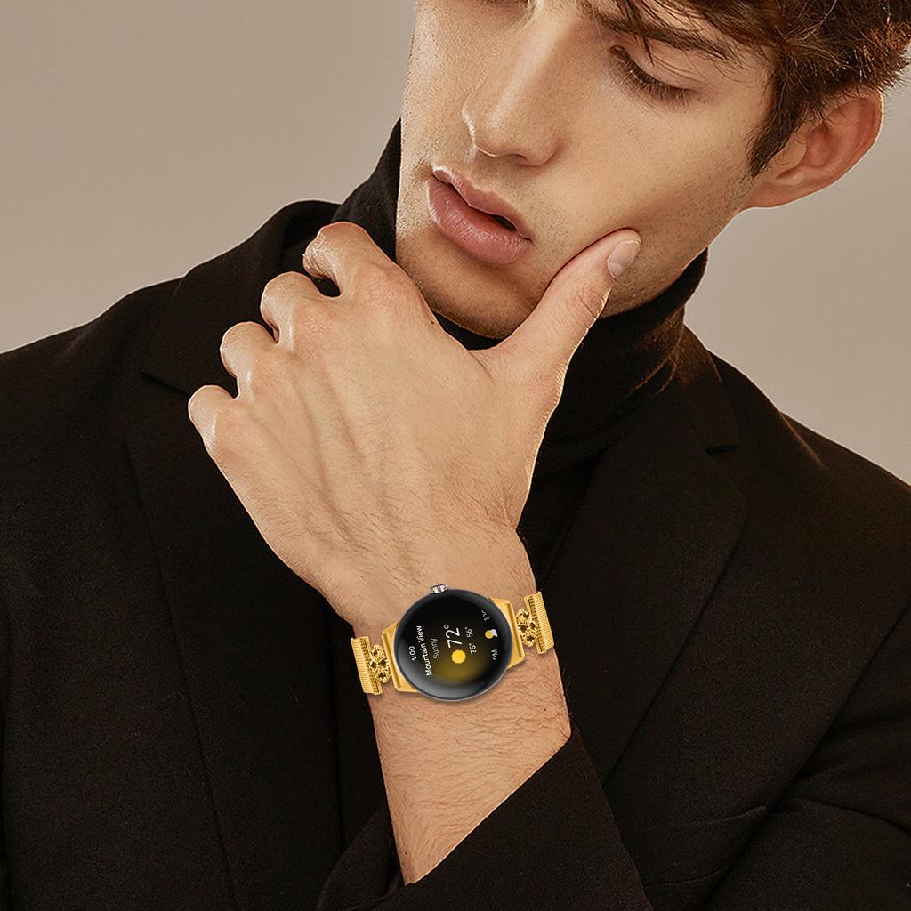 For Google Pixel Watch 3 41mm/Watch 2/Pixel Watch Milanese Band Flower Stainless Steel Magnetic Mesh Watch Strap