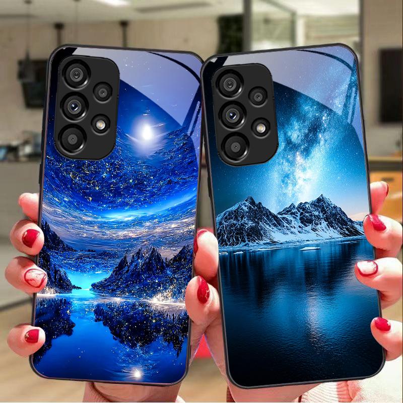 Piramida Gwiaździste Niebo Dla Samsung Galaxy S10 20 Plus 21 FE 22 23 24 FE 25 Ultra Czarny Szkło Hartowane Etui na Telefon Twarda Obudowa