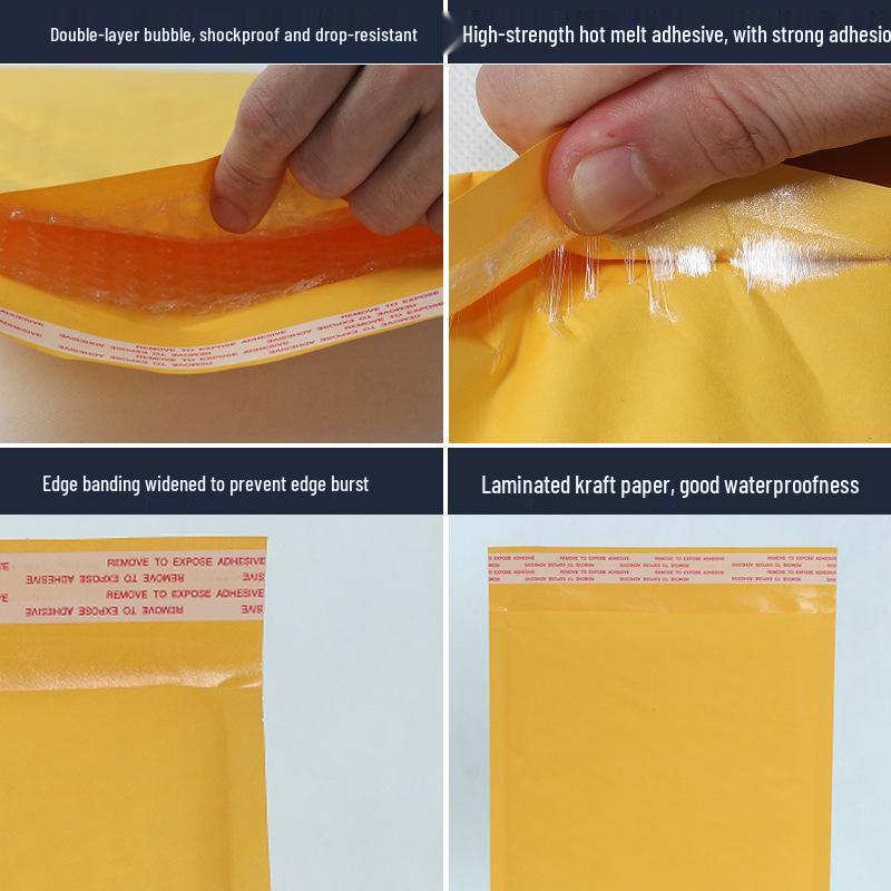 Yellow Kraft Shockproof Bubble Envelope – Pressure-Resistant Clothing Packaging Bag.