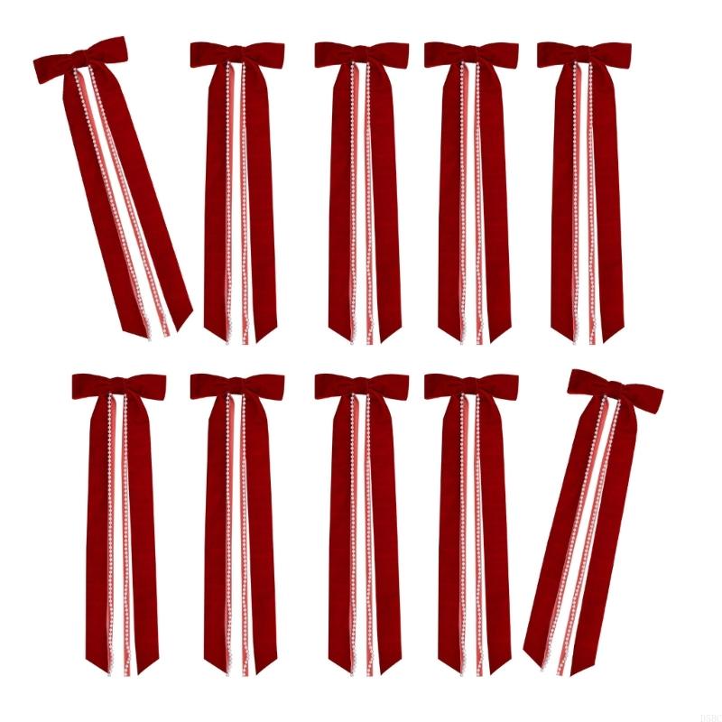 10Pcs Pearls Tassels Velvety Bowknot Christmas Tree Ornament For Wreath Wedding
